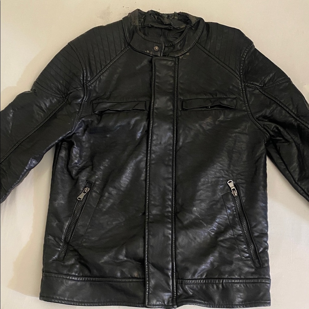Route 66 Distressed Black Textured Faux Leather Jacket
